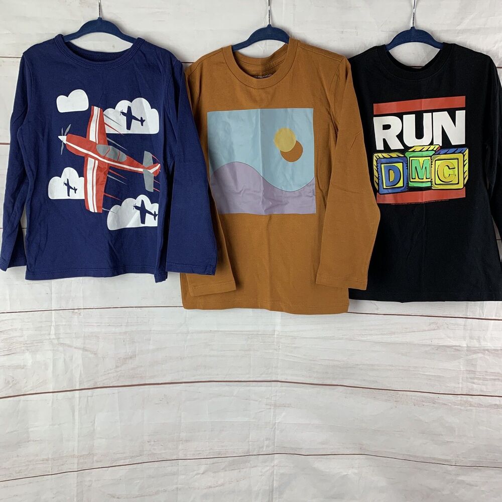 boys kids t-shirts tops long-sleeved set of 3 cotton XS 4T 5T airplane run sky